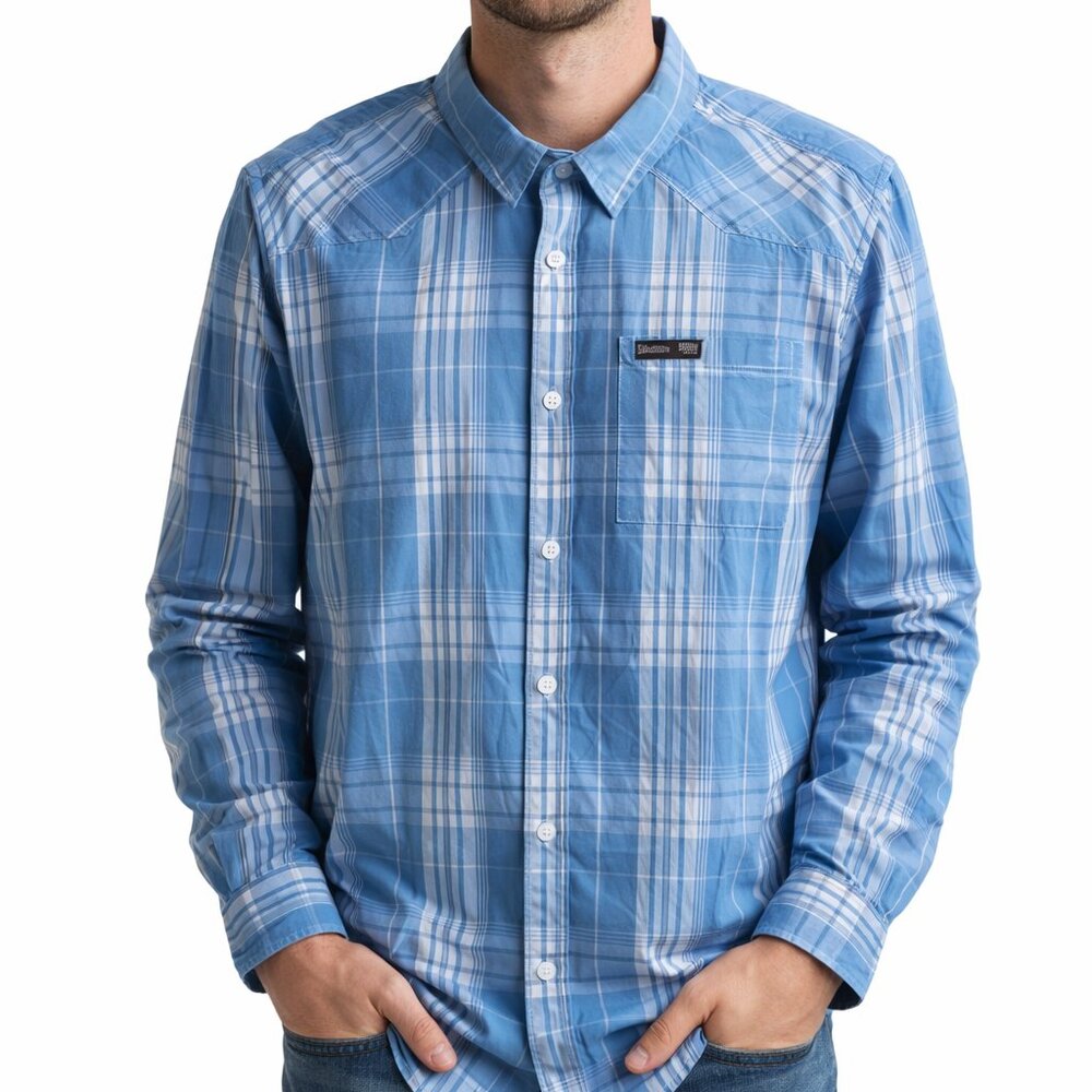 Bench 1989 Blue White Checkered Button Down Shirt Long Sleeves Men's XXL NWT